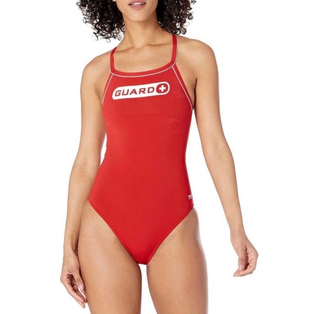 TYR Womens GUARD Lifeguard Swimsuit Red Durable Swim Suit Bathing Suit Size 32